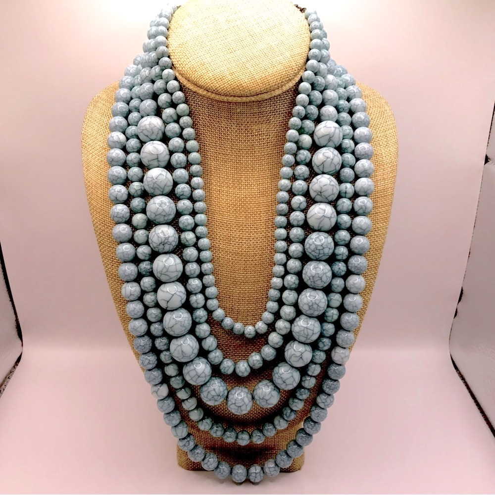 BaubleBar Powder Blue Multi-Strand Marbled Bead Necklace